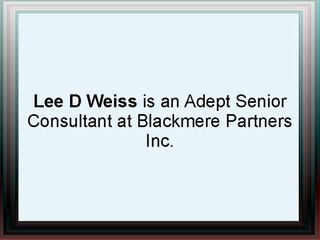 Lee D Weiss is an Adept Senior Consultant at Blackmere Partners Inc.