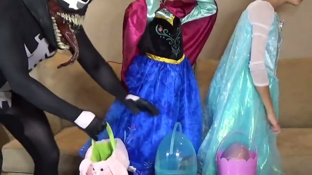 PINK SPIDERGIRL VS VENOM EASTER EGG HUNT WITH FROZEN ELSA & ANNA SUPERHEROES IN REAL LIFE MOVIE IRL