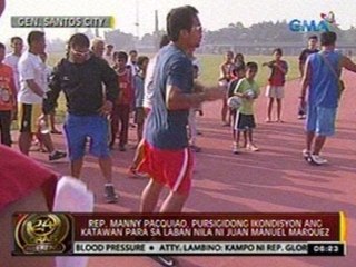 24 Oras: Pacquiao, pursigidong ikondisyon ang katawan para sa laban nila ni Juan Manuel Marquez