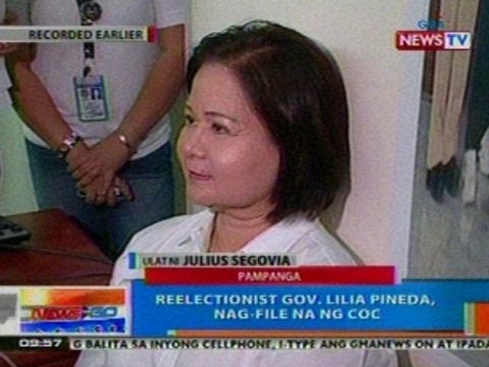 NTG: Re-electionist Pampanga Gov. Lilia Pineda, nag-file na ng COC