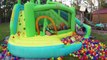 GIANT SURPRISE EGGS HUNT on Huge Inflatable Water Slide + Golden Surprise Egg Disney Cars Toys