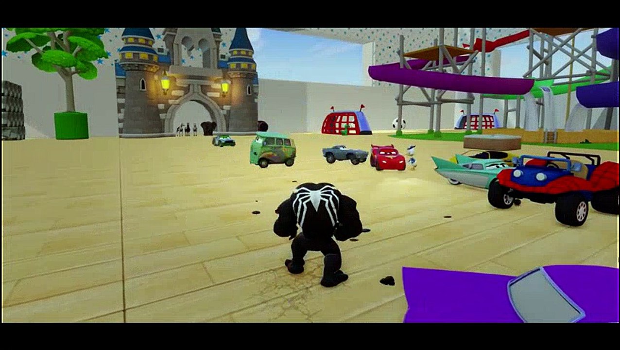 VENOM & Donald Duck playtime party with Lightning McQueen FUN ! Water slides Playtime Kids video