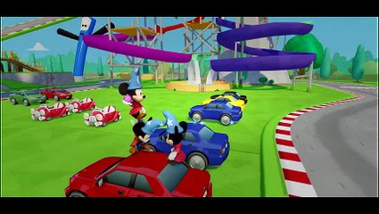 FUNNY BIG HEAD MICKEY MOUSE have Fun in Toboggan & Race w/ Disney Cars McQueen + Kids Nursery Rhymes