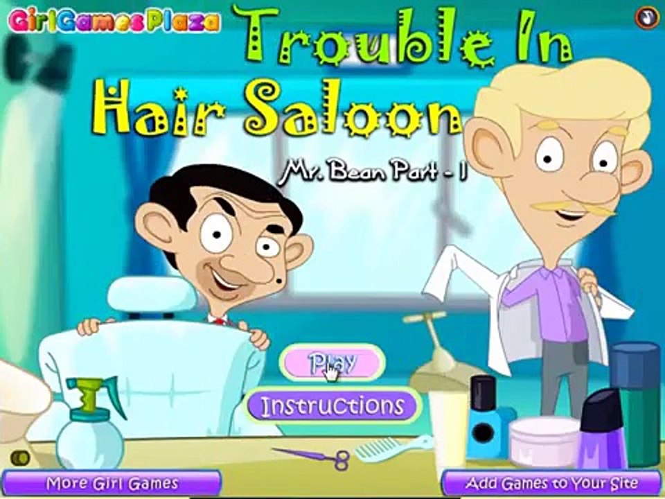 animated children game to play | mr bean trouble in hair salon