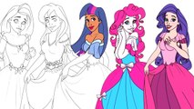 MY LITTLE PONY Transforms Into DISNEY PRINCESS Speed Drawing and Coloring Videos For Kids