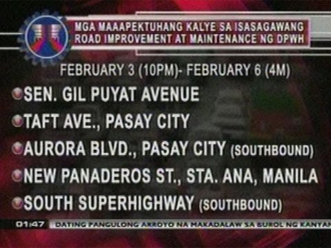 OC: Mga maapektuhang kalye sa gagawing road improvement at maintenance ng DPWH