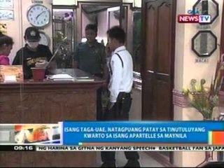 NTG: 1 taga-UAE, natagpuang patay sa tinutuluyang kwarto sa 1 apartelle sa Maynila (020212)