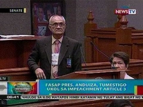 BP: Fasap Pres. Anduiza, tumestigo ukol sa impeachment Article 3