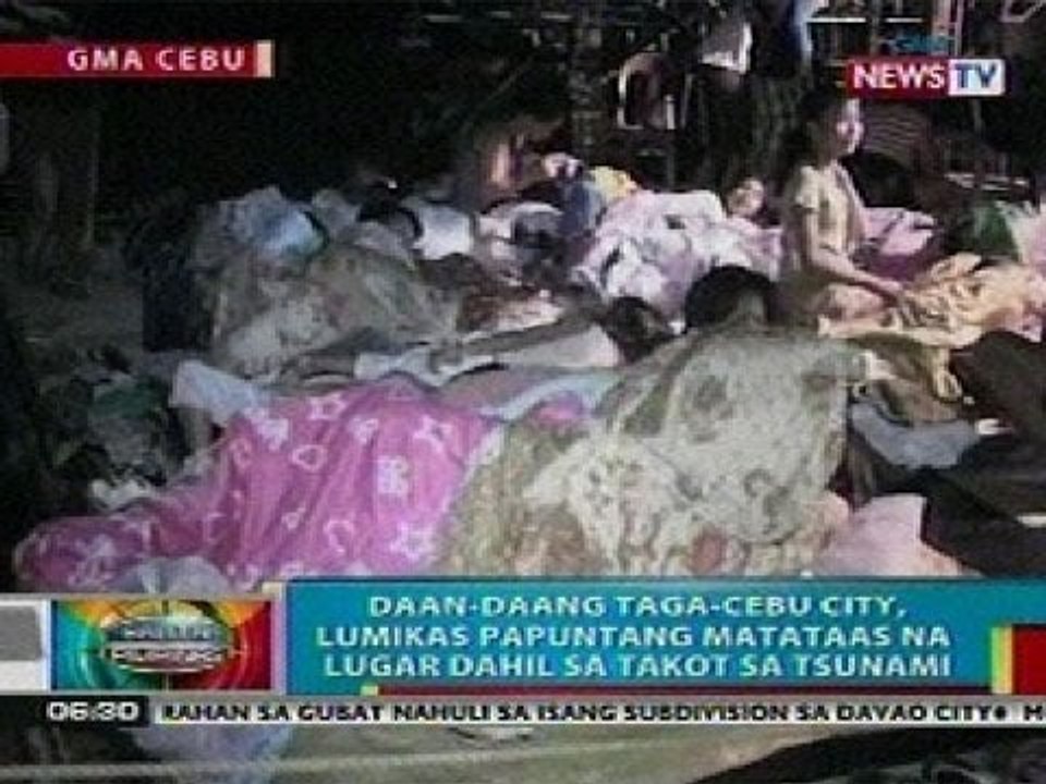 BP: Daan-daang taga-Cebu City,   lumikas papuntang matataas na   lugar dahil sa takot sa tsunami