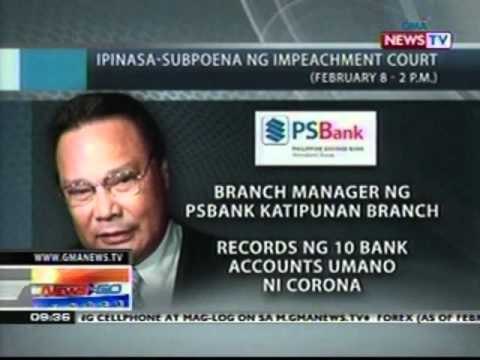 NTG: Impeachment court, pinahihintulutan ang pagpapa-subpoena sa bank records ni Corona (020712)