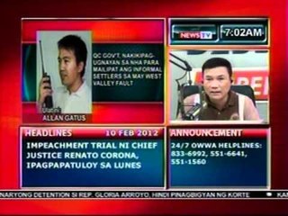 DB: QC Gov't, nakikipag-ugnayan na sa NHA para mailipat ang mga informal settlers (021012)