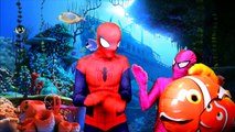 Spiderman, Spidergirl & Nemo FINDING DORY! w/ Frozen Elsa & Superman vs Joker - Fun Sperheroes