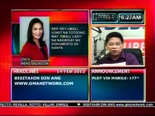 DB: Rep. Rey Umali, iginiit na totoong may 'Small Lady' na nagbigay ng dokumento sa kanya (021412)