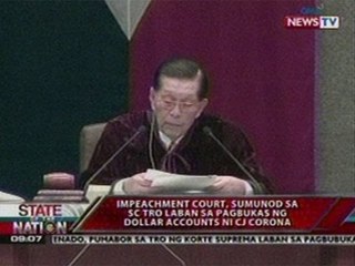 SONA: Impeachment Court, sumunod sa SC TRO laban sa pagbukas ng Dollar Accounts ni CJ Corona