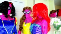 Spiderman vs Joker vs Frozen Elsa - Arm Wrestling Fight w/ Pink Spidergirl, Snow White, Ariel, Venom