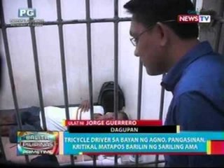 BP: Tricycle driver sa bayan ng   Agno, Pangasinan, kritikal   matapos barilin ng sariling ama