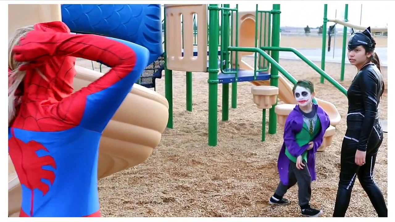 The Joker & Catwoman Vs Supergirl & Spiderman - In Real Life - Superhero Battle