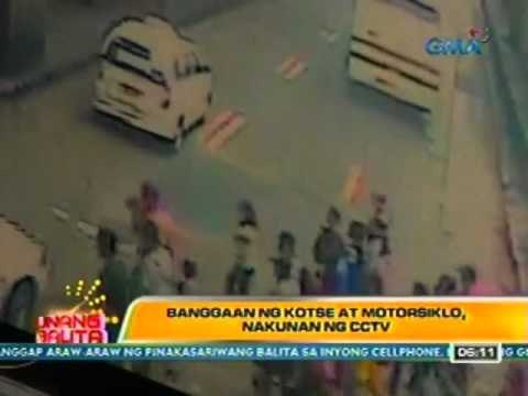 UB: Banggaan ng kotse at motorsiklo sa EDSA-Ortigas, nakunan ng CCTV (022812)
