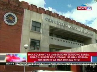 Mga kolehiyo at unibersidad, pinagsusumite ng CHED ng listahan ng mga fraternity at mga opisyal nito