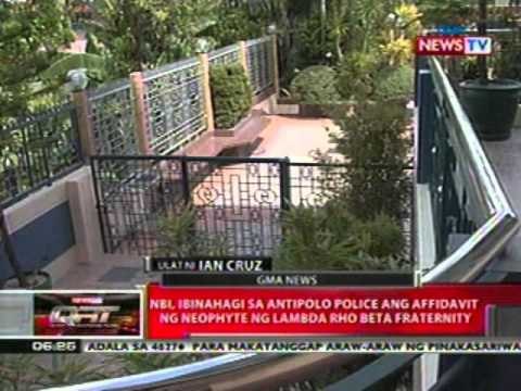 QRT: NBI, ibinahagi sa Antipolo police ang affidavit ng neophyte ng Lambda Rho Beta fraternity