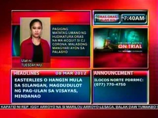 DB: Palasyo: Pagiging matatag ng Hudikatura oras na ma-acquit si Corona, malabong mangyari (030812)