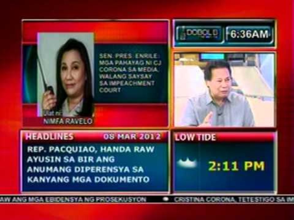 DB: Sen. Pres. Enrile: Mga pahayag ni CJ Corona...