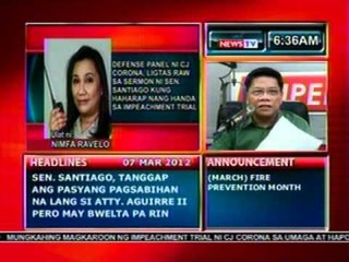 Defense panel, ligtas raw sa sermon ni Sen. Santiago kung haharap nang handa sa impeachment trial