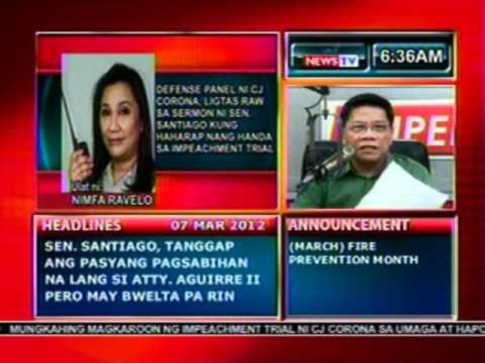 Defense panel, ligtas raw sa sermon ni Sen. Santiago kung haharap nang handa sa impeachment trial