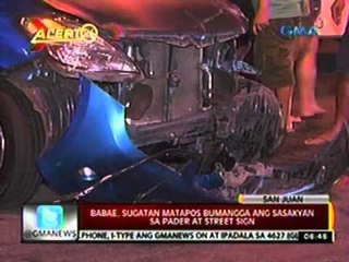 Video herunterladen: 24 Oras: Babae, sugatan matapos bumangga ang sasakyan sa pader at street sign sa San Juan