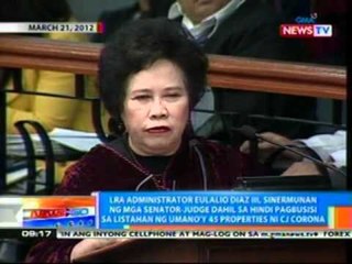 NTG: LRA Admin Eulalio Diaz III, sinermunan ng mga Senator-Judge (032212)