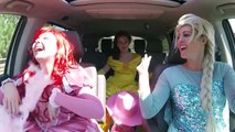 Disney Princess Carpool Ride in the style of Superhero Car dance!! Frozen Elsa Ariel and Belle