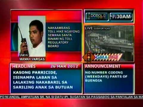 DB: Nakaambang toll hike ngayong Semana Santa, binawi ng Toll Regulatory Board (032612)