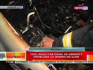 BT: Taxi sa QC, nagliyab dahil sa problema   sa wiring ng ilaw