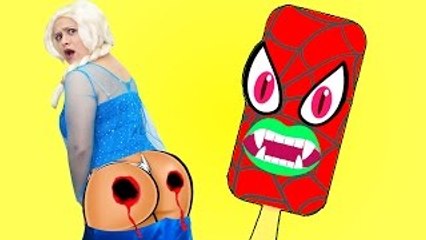 Frozen Elsa Ice Cream Vampire ATTACK w/ Spiderman crazy RUN Maleficent Joker! Princess in