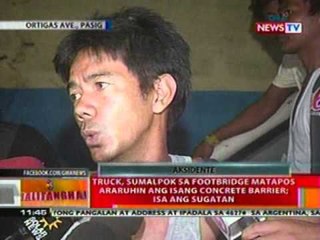 BT: Truck, sumalpok sa footbridge nang araruhin ang isang concrete barrier sa Pasig