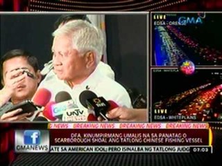 DFA, kinumpirmang umalis na sa panatag o scarborough shoal ang tatlong chinese fishing vessel
