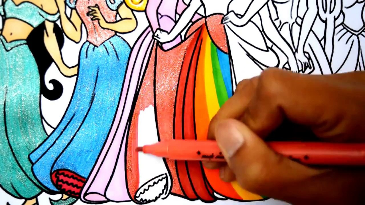 Disney Princess - Ariel, Cinderella, Belle, Snow white,Jasmine and Beauty Coloring Page