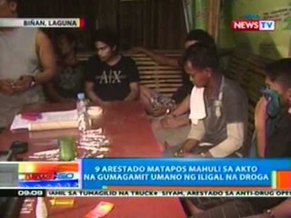 NTG: 9 arestado matapos mahuli sa akto na gumagamit umano ng iligal na droga sa Laguna (041912)