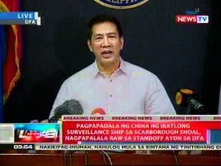 NTL: DFA, binatikos ang pagpapadala ng ika-3 surveillance ship ng China sa Scarborough Shoal