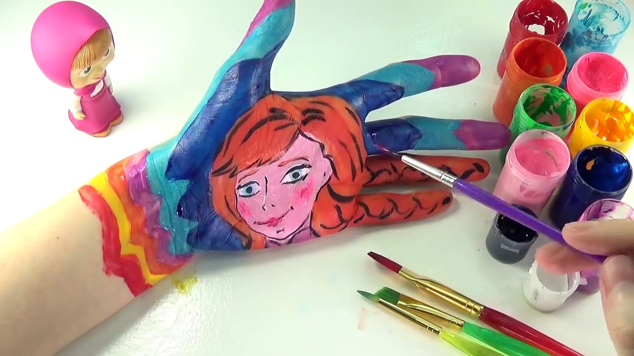 Disney Princess Body Painting Learning Colors for Children with Finger Family Nursery Rhym