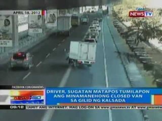 NTG: Driver, sugatan matapos tumilapon ang minamanehong closed van sa gilid ng kalsada (042712)