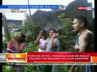 BT: Youscoop: Puno ng niyog,   tinamaan daw ng kidlat kasabay ng   malakas na ulan kahapon