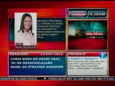 DB: Prosecution Panel: Corona, tila mas idiniin ng Depensa sa pagharap ni Ombudsman Morales (051512)