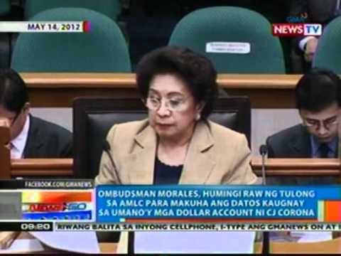 NTG: Ombudsman Morales, sinabing may 82 dollar accounts umano sa 5 bangko si Corona (051512)