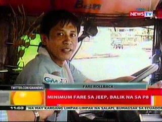 BT: Minimum fare sa jeep, balik na sa P8