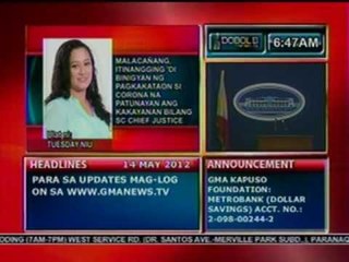 DB: Malacañang, itinangging 'di binigyan ng pagkakataon si Corona na patunayan ang kakayanan