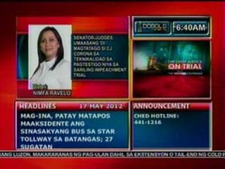 DB: Senator-judges, umaasang 'di magtatago si Corona sa teknikalidad sa pagtestigo niya