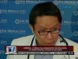 24 Oras: Corona, 2 araw na mananatili sa ICU dahil sa pangambang atakihin sa puso