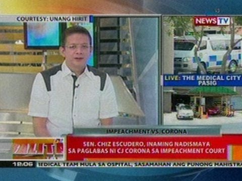 BT: Sen. Chiz Escudero, inaming nadismaya sa paglabas ni CJ Corona sa impeachment court