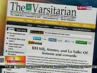 BT: Editorial ng UST, binatikos ang pagsuporta ng ilang propesor ng ADMU at DLSU sa RH Bill